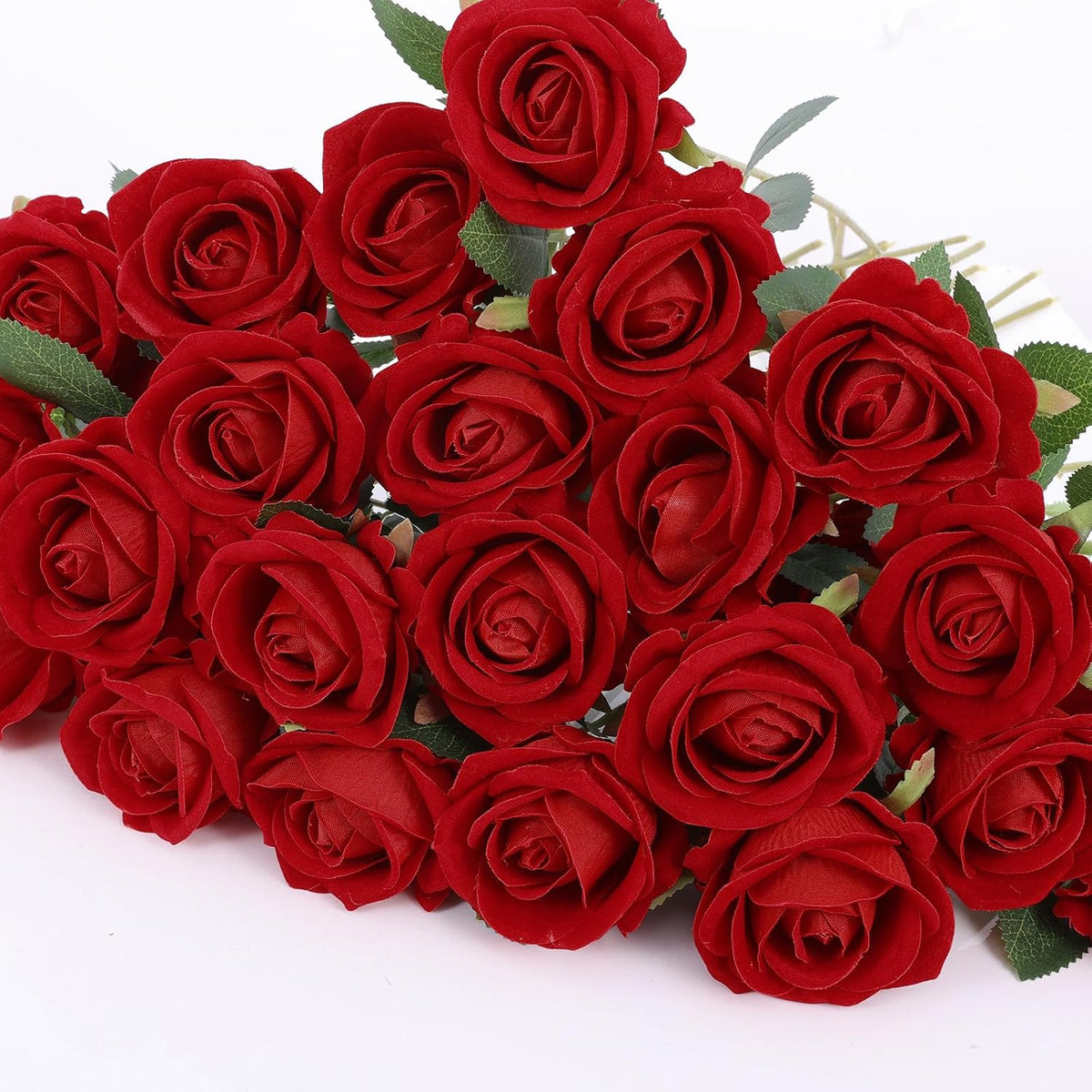Rowfad 60 Pcs Artificial Roses Bulk, Fake Velvet Silk Flowers, White