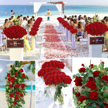 Rowfad 60 Pcs Artificial Roses Bulk, Fake Velvet Silk Flowers, White