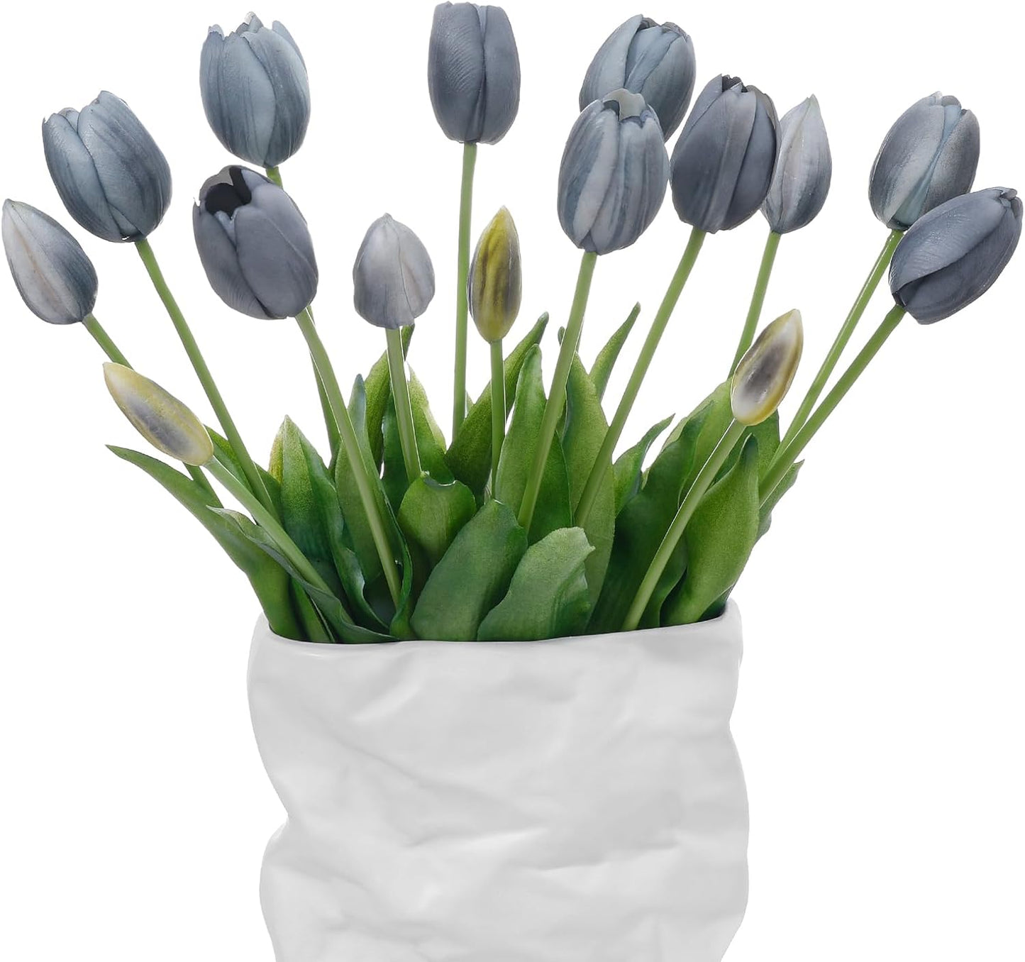 15 Pcs White Artificial Tulips Fake Flowers, Premium Latex Lifelike Texture, UV Resistant Waterproof Faux Tulip Bouquets with Snap-on Petals for Outdoor, Home, Wedding Decor