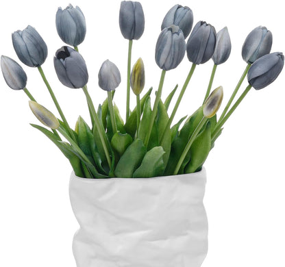 15 Pcs White Artificial Tulips Fake Flowers, Premium Latex Lifelike Texture, UV Resistant Waterproof Faux Tulip Bouquets with Snap-on Petals for Outdoor, Home, Wedding Decor