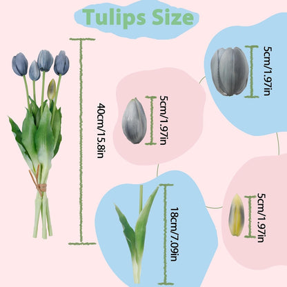15 Pcs White Artificial Tulips Fake Flowers, Premium Latex Lifelike Texture, UV Resistant Waterproof Faux Tulip Bouquets with Snap-on Petals for Outdoor, Home, Wedding Decor