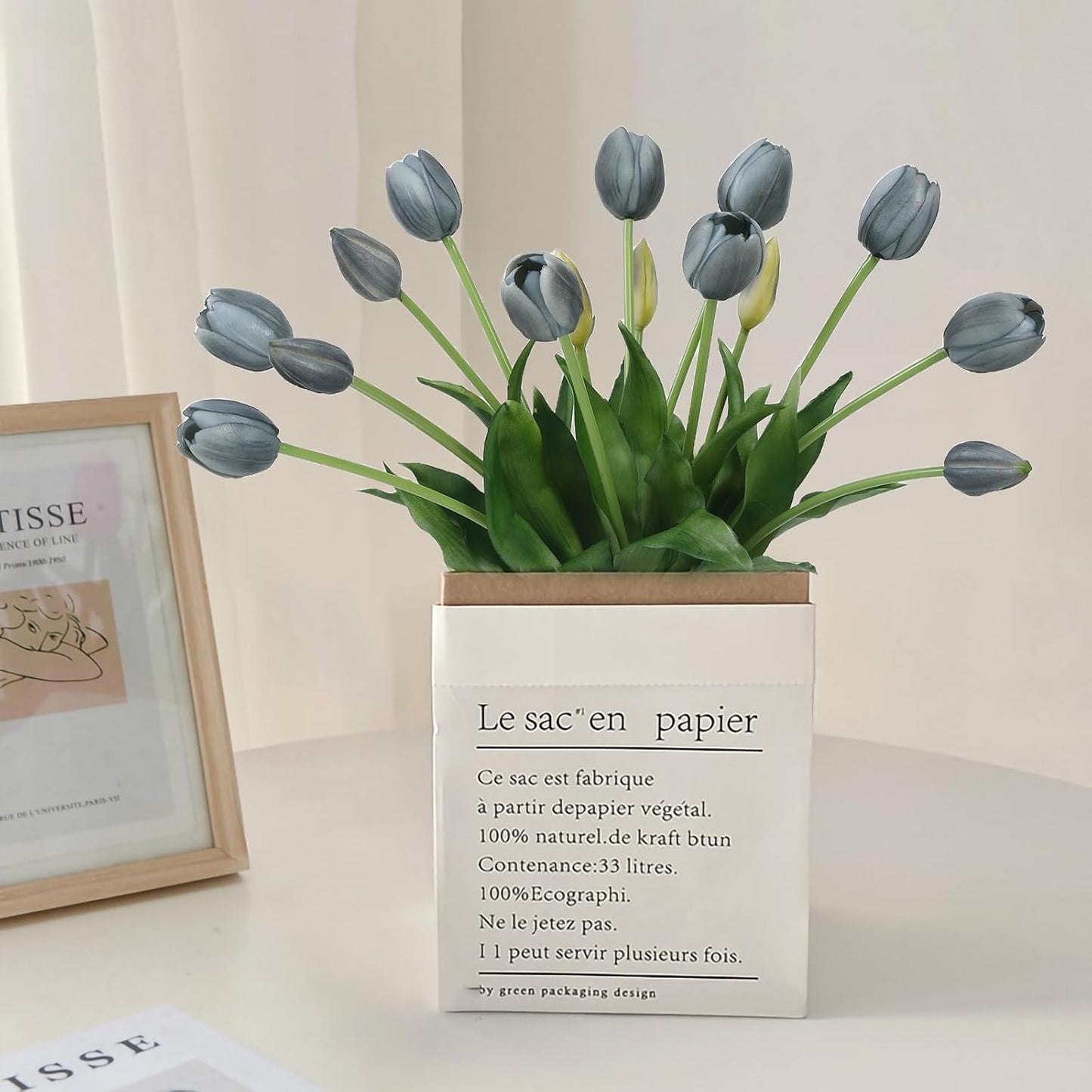 15 Pcs White Artificial Tulips Fake Flowers, Premium Latex Lifelike Texture, UV Resistant Waterproof Faux Tulip Bouquets with Snap-on Petals for Outdoor, Home, Wedding Decor
