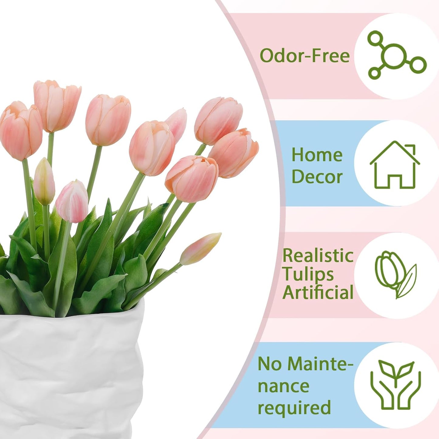15 Pcs White Artificial Tulips Fake Flowers, Premium Latex Lifelike Texture, UV Resistant Waterproof Faux Tulip Bouquets with Snap-on Petals for Outdoor, Home, Wedding Decor