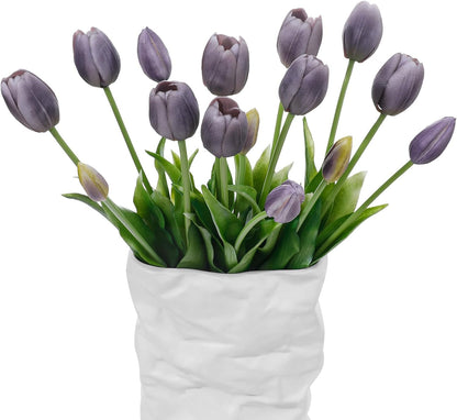 15 Pcs White Artificial Tulips Fake Flowers, Premium Latex Lifelike Texture, UV Resistant Waterproof Faux Tulip Bouquets with Snap-on Petals for Outdoor, Home, Wedding Decor