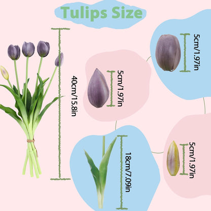 15 Pcs White Artificial Tulips Fake Flowers, Premium Latex Lifelike Texture, UV Resistant Waterproof Faux Tulip Bouquets with Snap-on Petals for Outdoor, Home, Wedding Decor