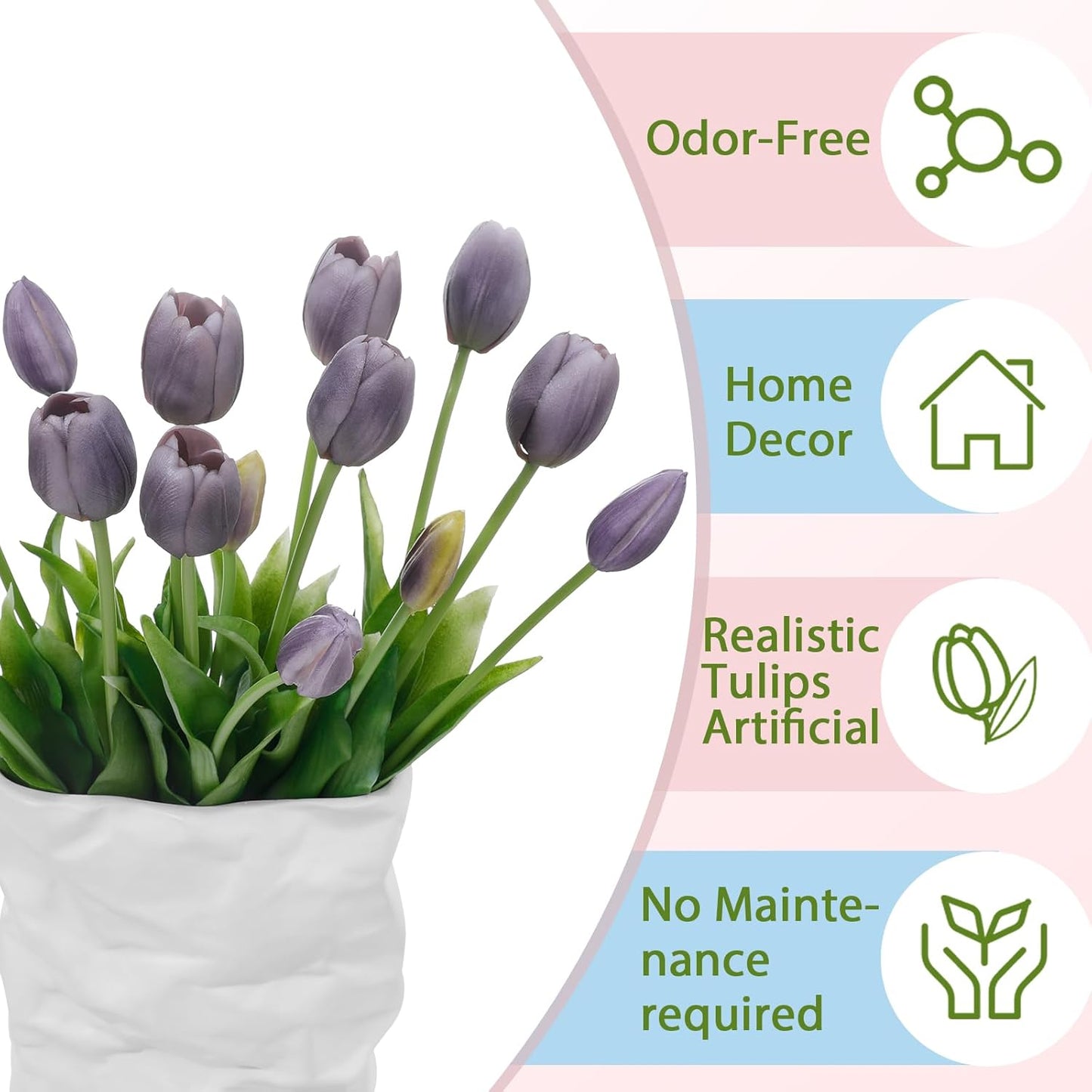 15 Pcs White Artificial Tulips Fake Flowers, Premium Latex Lifelike Texture, UV Resistant Waterproof Faux Tulip Bouquets with Snap-on Petals for Outdoor, Home, Wedding Decor