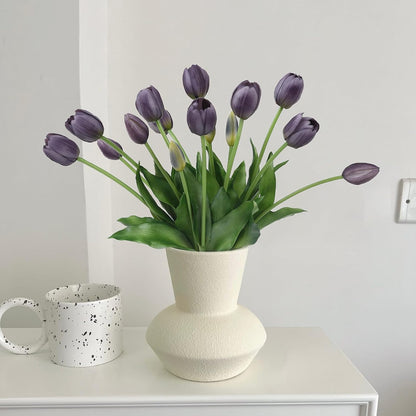 15 Pcs White Artificial Tulips Fake Flowers, Premium Latex Lifelike Texture, UV Resistant Waterproof Faux Tulip Bouquets with Snap-on Petals for Outdoor, Home, Wedding Decor