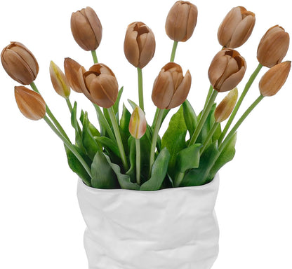15 Pcs White Artificial Tulips Fake Flowers, Premium Latex Lifelike Texture, UV Resistant Waterproof Faux Tulip Bouquets with Snap-on Petals for Outdoor, Home, Wedding Decor