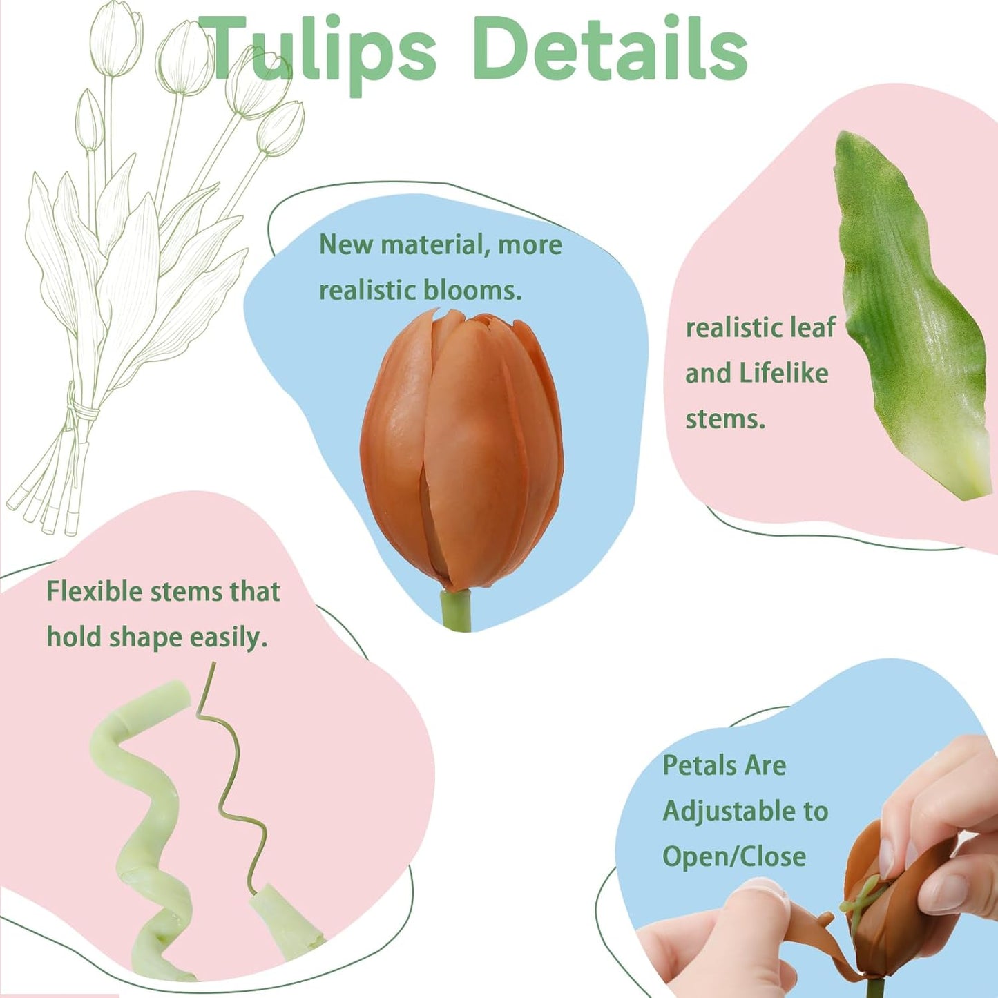 15 Pcs White Artificial Tulips Fake Flowers, Premium Latex Lifelike Texture, UV Resistant Waterproof Faux Tulip Bouquets with Snap-on Petals for Outdoor, Home, Wedding Decor