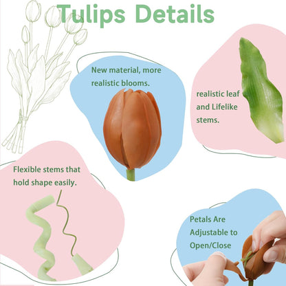 15 Pcs White Artificial Tulips Fake Flowers, Premium Latex Lifelike Texture, UV Resistant Waterproof Faux Tulip Bouquets with Snap-on Petals for Outdoor, Home, Wedding Decor