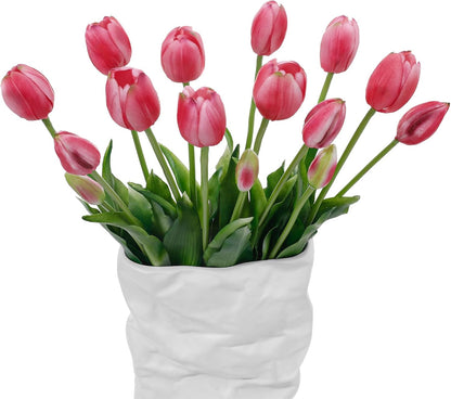 15 Pcs White Artificial Tulips Fake Flowers, Premium Latex Lifelike Texture, UV Resistant Waterproof Faux Tulip Bouquets with Snap-on Petals for Outdoor, Home, Wedding Decor