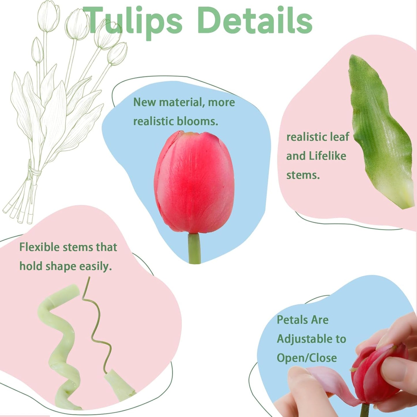 15 Pcs White Artificial Tulips Fake Flowers, Premium Latex Lifelike Texture, UV Resistant Waterproof Faux Tulip Bouquets with Snap-on Petals for Outdoor, Home, Wedding Decor