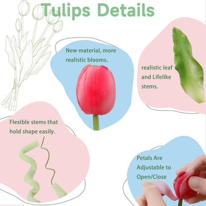 15 Pcs White Artificial Tulips Fake Flowers, Premium Latex Lifelike Texture, UV Resistant Waterproof Faux Tulip Bouquets with Snap-on Petals for Outdoor, Home, Wedding Decor