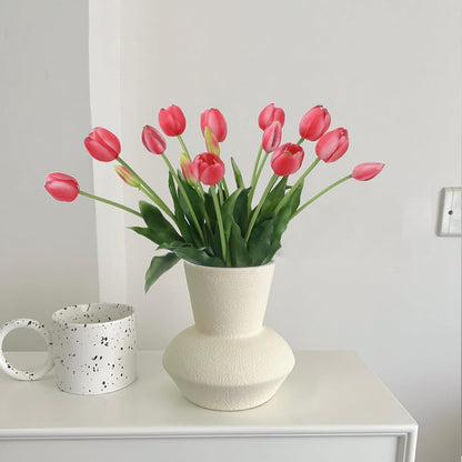 15 Pcs White Artificial Tulips Fake Flowers, Premium Latex Lifelike Texture, UV Resistant Waterproof Faux Tulip Bouquets with Snap-on Petals for Outdoor, Home, Wedding Decor
