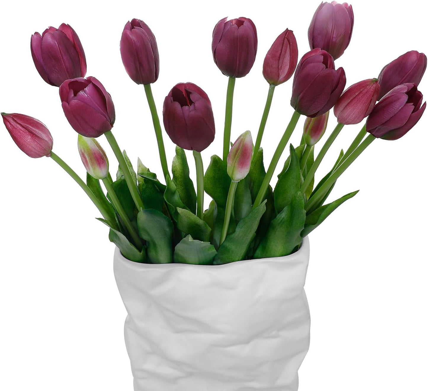 15 Pcs White Artificial Tulips Fake Flowers, Premium Latex Lifelike Texture, UV Resistant Waterproof Faux Tulip Bouquets with Snap-on Petals for Outdoor, Home, Wedding Decor