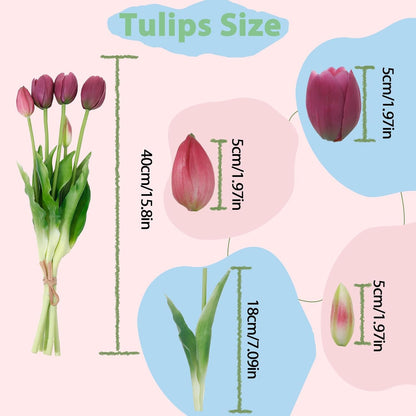 15 Pcs White Artificial Tulips Fake Flowers, Premium Latex Lifelike Texture, UV Resistant Waterproof Faux Tulip Bouquets with Snap-on Petals for Outdoor, Home, Wedding Decor