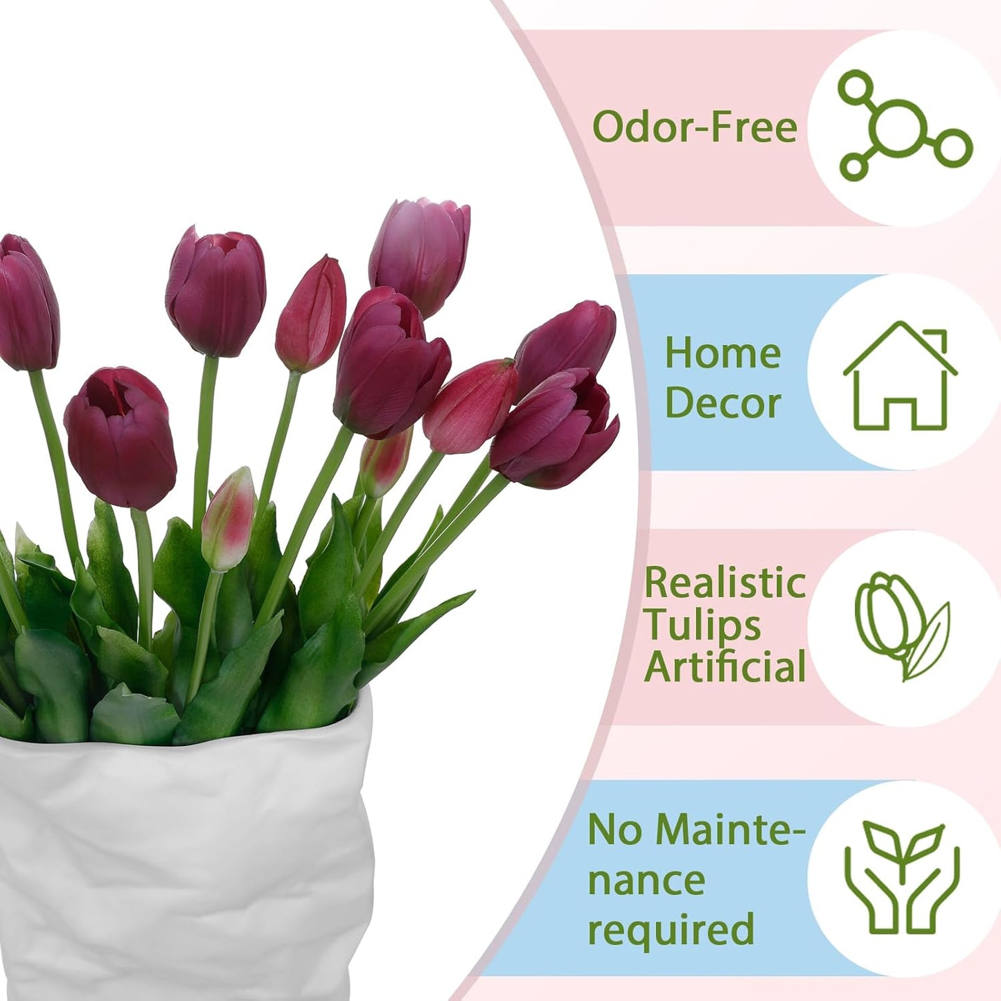 15 Pcs White Artificial Tulips Fake Flowers, Premium Latex Lifelike Texture, UV Resistant Waterproof Faux Tulip Bouquets with Snap-on Petals for Outdoor, Home, Wedding Decor