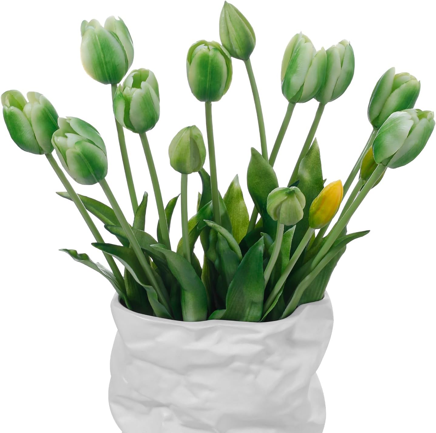 15 Pcs White Artificial Tulips Fake Flowers, Premium Latex Lifelike Texture, UV Resistant Waterproof Faux Tulip Bouquets with Snap-on Petals for Outdoor, Home, Wedding Decor