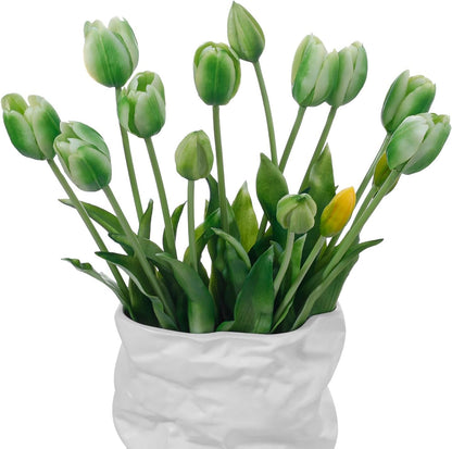 15 Pcs White Artificial Tulips Fake Flowers, Premium Latex Lifelike Texture, UV Resistant Waterproof Faux Tulip Bouquets with Snap-on Petals for Outdoor, Home, Wedding Decor
