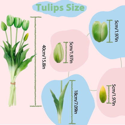 15 Pcs White Artificial Tulips Fake Flowers, Premium Latex Lifelike Texture, UV Resistant Waterproof Faux Tulip Bouquets with Snap-on Petals for Outdoor, Home, Wedding Decor
