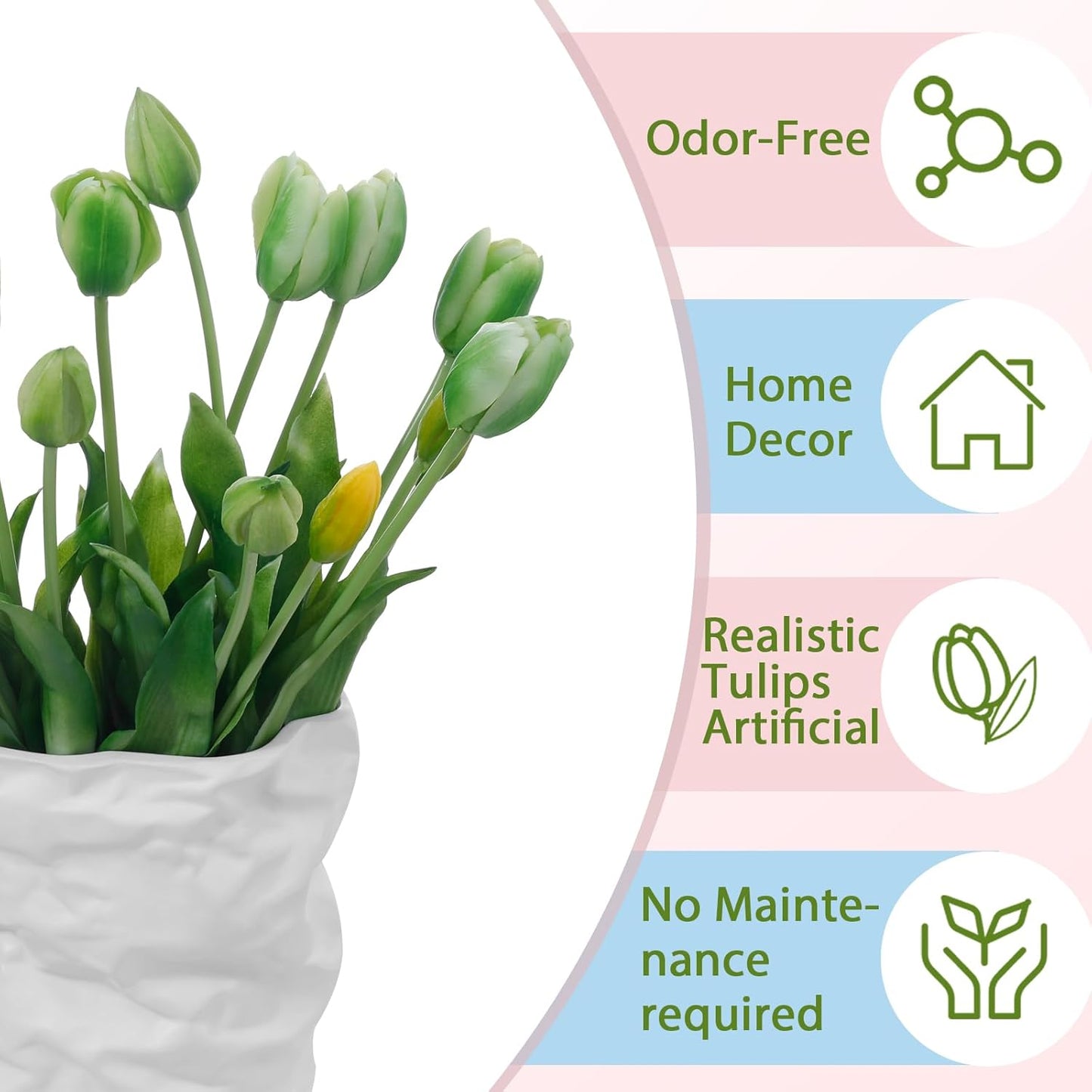 15 Pcs White Artificial Tulips Fake Flowers, Premium Latex Lifelike Texture, UV Resistant Waterproof Faux Tulip Bouquets with Snap-on Petals for Outdoor, Home, Wedding Decor