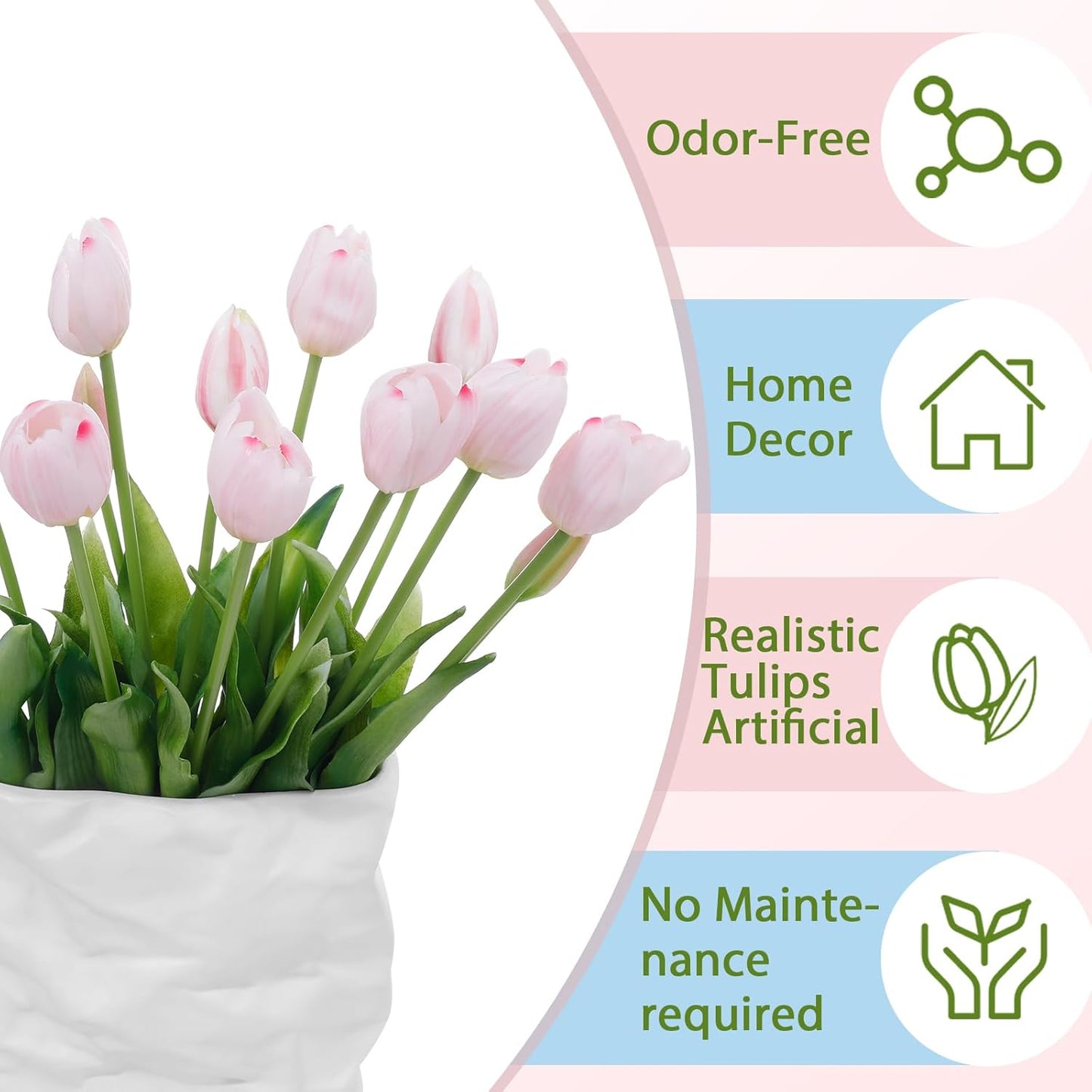 15 Pcs White Artificial Tulips Fake Flowers, Premium Latex Lifelike Texture, UV Resistant Waterproof Faux Tulip Bouquets with Snap-on Petals for Outdoor, Home, Wedding Decor