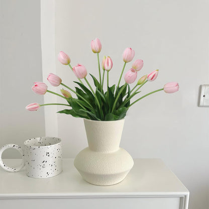 15 Pcs White Artificial Tulips Fake Flowers, Premium Latex Lifelike Texture, UV Resistant Waterproof Faux Tulip Bouquets with Snap-on Petals for Outdoor, Home, Wedding Decor