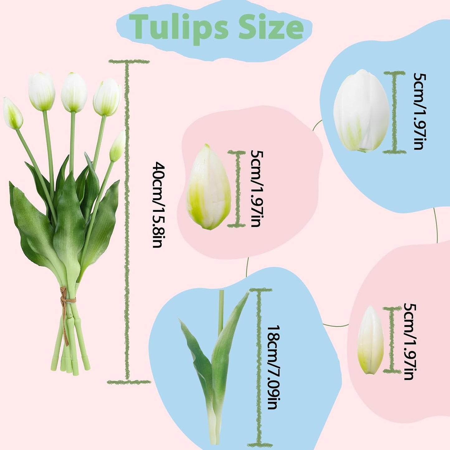 15 Pcs White Artificial Tulips Fake Flowers, Premium Latex Lifelike Texture, UV Resistant Waterproof Faux Tulip Bouquets with Snap-on Petals for Outdoor, Home, Wedding Decor