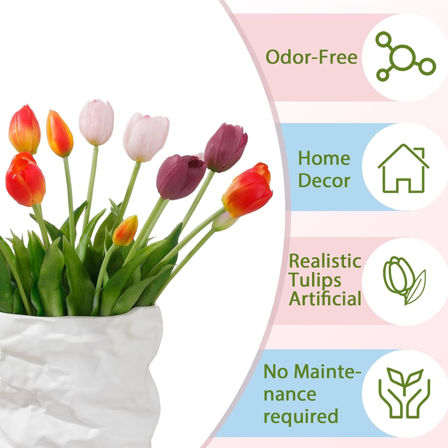 15 Pcs White Artificial Tulips Fake Flowers, Premium Latex Lifelike Texture, UV Resistant Waterproof Faux Tulip Bouquets with Snap-on Petals for Outdoor, Home, Wedding Decor