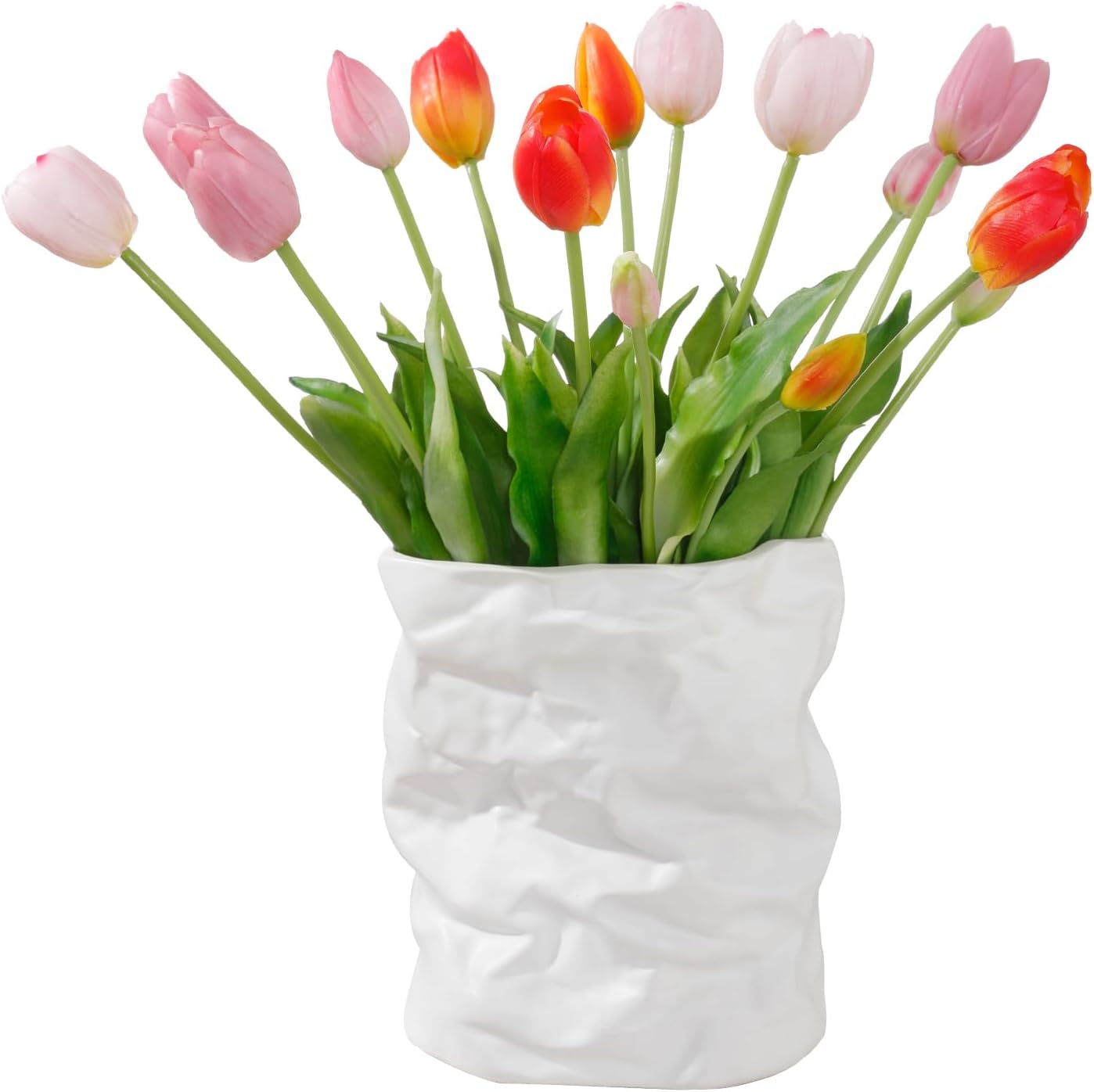 15 Pcs White Artificial Tulips Fake Flowers, Premium Latex Lifelike Texture, UV Resistant Waterproof Faux Tulip Bouquets with Snap-on Petals for Outdoor, Home, Wedding Decor