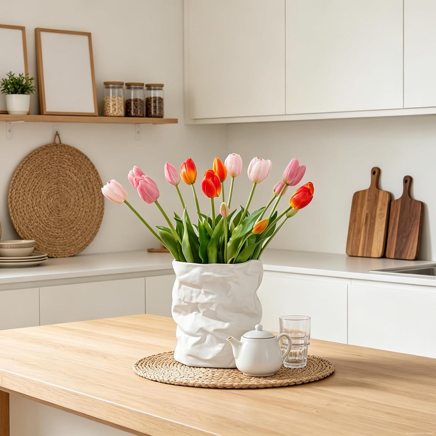 15 Pcs White Artificial Tulips Fake Flowers, Premium Latex Lifelike Texture, UV Resistant Waterproof Faux Tulip Bouquets with Snap-on Petals for Outdoor, Home, Wedding Decor