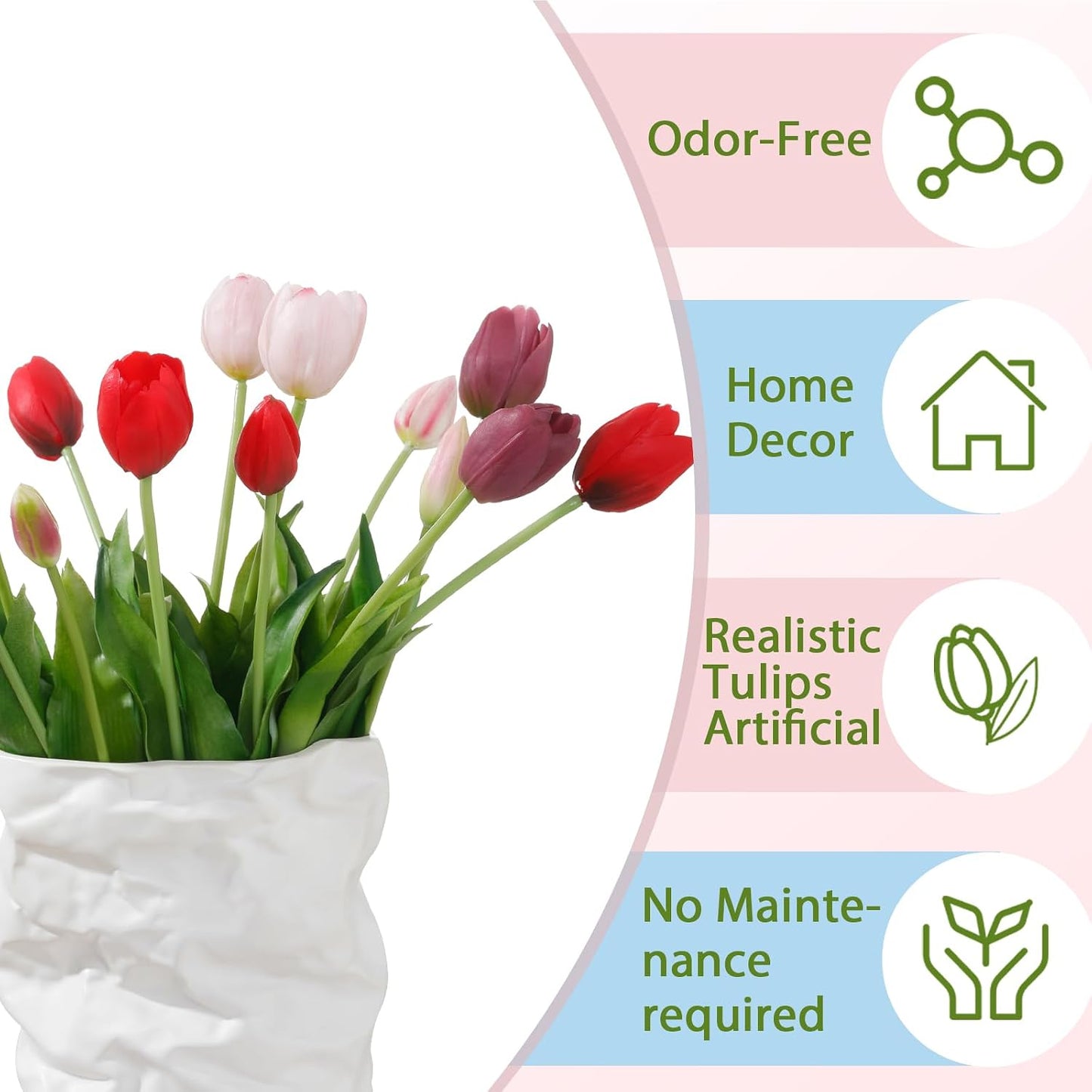 15 Pcs White Artificial Tulips Fake Flowers, Premium Latex Lifelike Texture, UV Resistant Waterproof Faux Tulip Bouquets with Snap-on Petals for Outdoor, Home, Wedding Decor