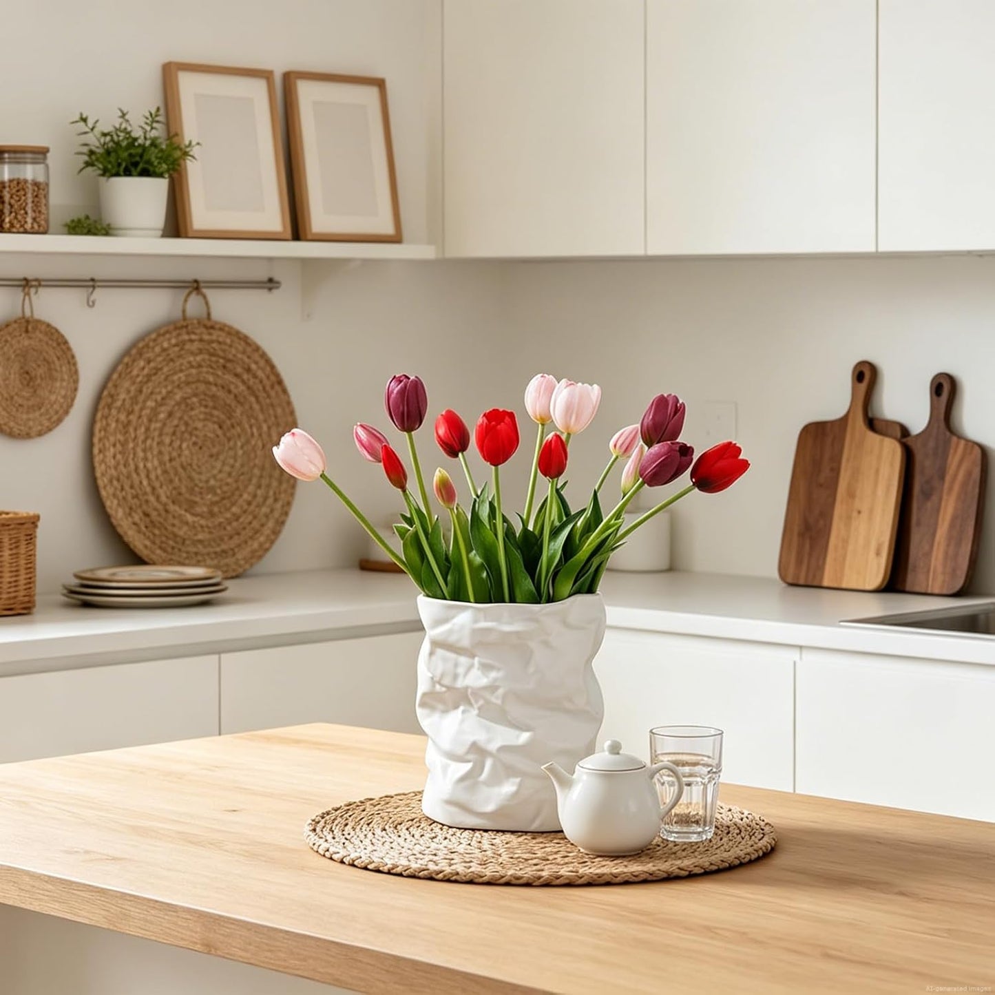 15 Pcs White Artificial Tulips Fake Flowers, Premium Latex Lifelike Texture, UV Resistant Waterproof Faux Tulip Bouquets with Snap-on Petals for Outdoor, Home, Wedding Decor