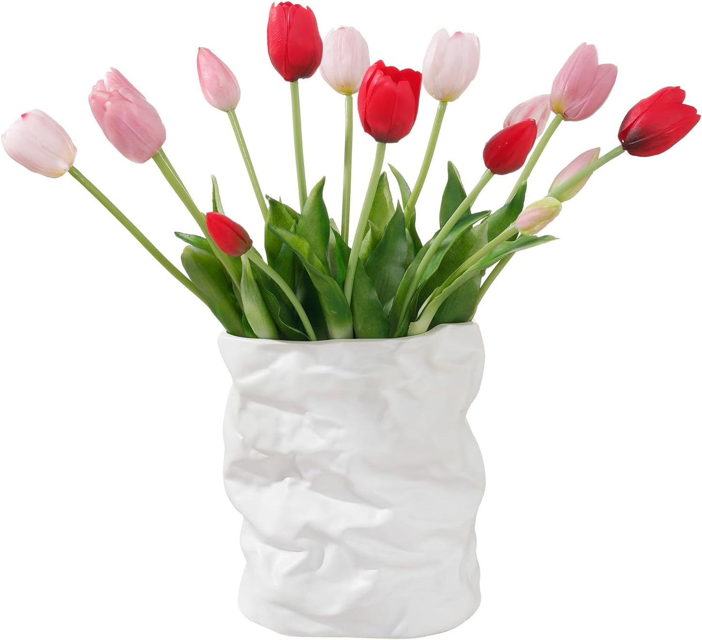 15 Pcs White Artificial Tulips Fake Flowers, Premium Latex Lifelike Texture, UV Resistant Waterproof Faux Tulip Bouquets with Snap-on Petals for Outdoor, Home, Wedding Decor