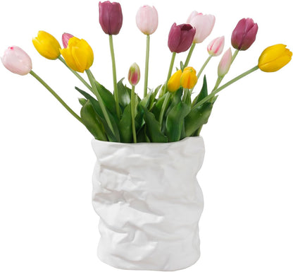 15 Pcs White Artificial Tulips Fake Flowers, Premium Latex Lifelike Texture, UV Resistant Waterproof Faux Tulip Bouquets with Snap-on Petals for Outdoor, Home, Wedding Decor
