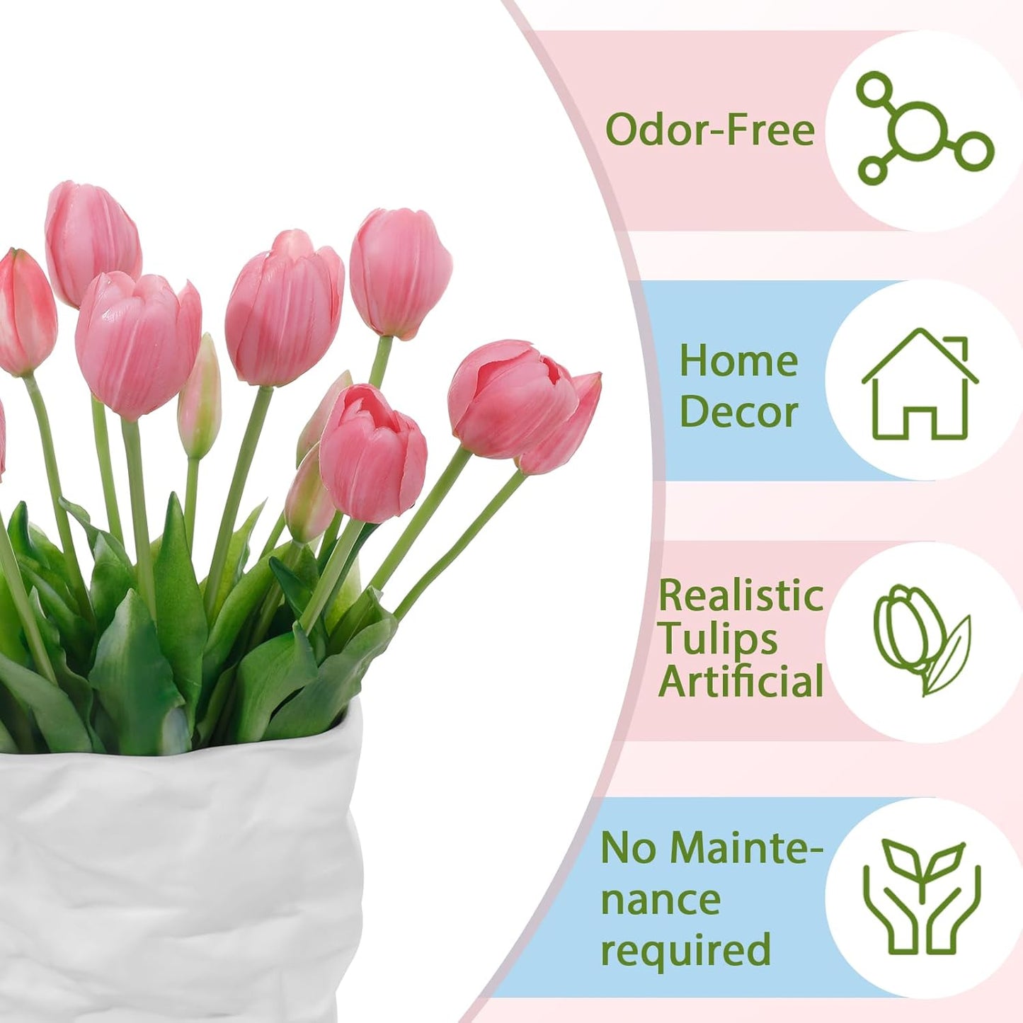 15 Pcs White Artificial Tulips Fake Flowers, Premium Latex Lifelike Texture, UV Resistant Waterproof Faux Tulip Bouquets with Snap-on Petals for Outdoor, Home, Wedding Decor