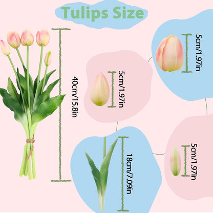 15 Pcs White Artificial Tulips Fake Flowers, Premium Latex Lifelike Texture, UV Resistant Waterproof Faux Tulip Bouquets with Snap-on Petals for Outdoor, Home, Wedding Decor