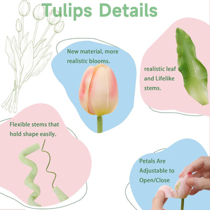 15 Pcs White Artificial Tulips Fake Flowers, Premium Latex Lifelike Texture, UV Resistant Waterproof Faux Tulip Bouquets with Snap-on Petals for Outdoor, Home, Wedding Decor