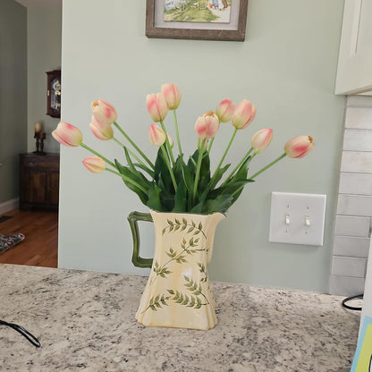 15 Pcs White Artificial Tulips Fake Flowers, Premium Latex Lifelike Texture, UV Resistant Waterproof Faux Tulip Bouquets with Snap-on Petals for Outdoor, Home, Wedding Decor