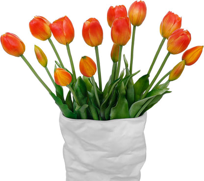 15 Pcs White Artificial Tulips Fake Flowers, Premium Latex Lifelike Texture, UV Resistant Waterproof Faux Tulip Bouquets with Snap-on Petals for Outdoor, Home, Wedding Decor