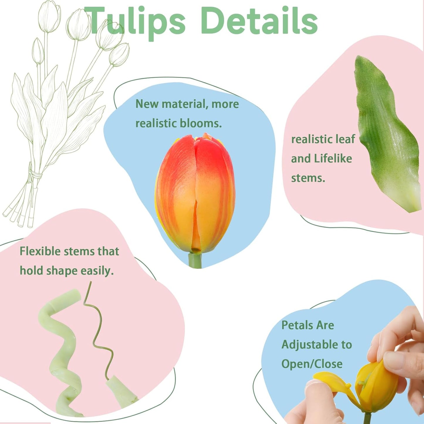 15 Pcs White Artificial Tulips Fake Flowers, Premium Latex Lifelike Texture, UV Resistant Waterproof Faux Tulip Bouquets with Snap-on Petals for Outdoor, Home, Wedding Decor