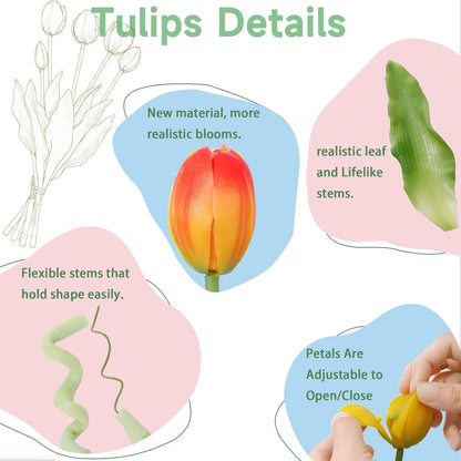 15 Pcs White Artificial Tulips Fake Flowers, Premium Latex Lifelike Texture, UV Resistant Waterproof Faux Tulip Bouquets with Snap-on Petals for Outdoor, Home, Wedding Decor