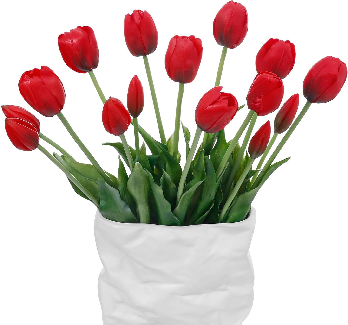 15 Pcs White Artificial Tulips Fake Flowers, Premium Latex Lifelike Texture, UV Resistant Waterproof Faux Tulip Bouquets with Snap-on Petals for Outdoor, Home, Wedding Decor