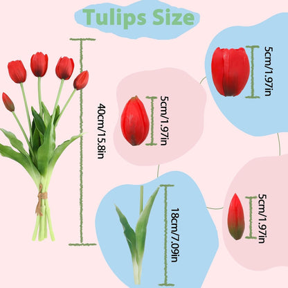 15 Pcs White Artificial Tulips Fake Flowers, Premium Latex Lifelike Texture, UV Resistant Waterproof Faux Tulip Bouquets with Snap-on Petals for Outdoor, Home, Wedding Decor