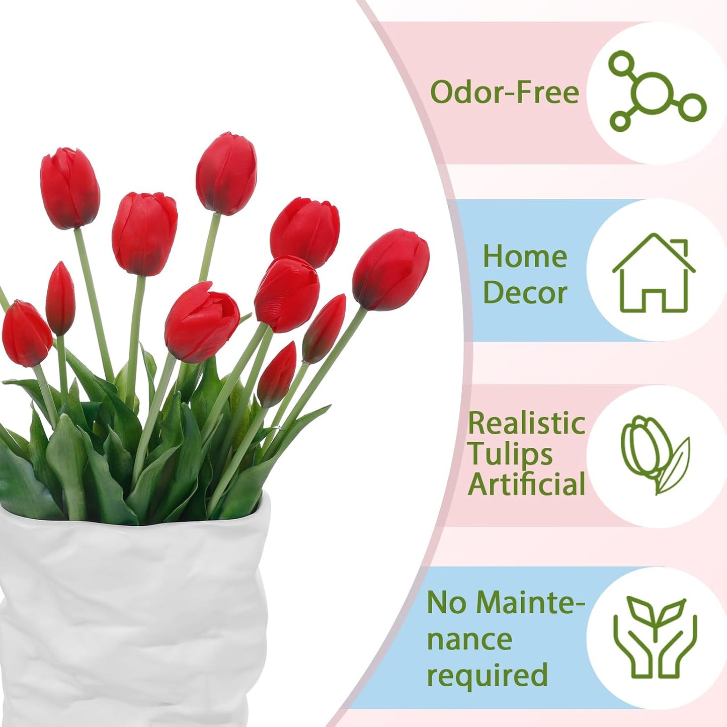15 Pcs White Artificial Tulips Fake Flowers, Premium Latex Lifelike Texture, UV Resistant Waterproof Faux Tulip Bouquets with Snap-on Petals for Outdoor, Home, Wedding Decor