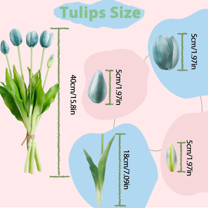 15 Pcs White Artificial Tulips Fake Flowers, Premium Latex Lifelike Texture, UV Resistant Waterproof Faux Tulip Bouquets with Snap-on Petals for Outdoor, Home, Wedding Decor