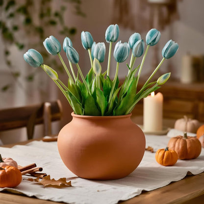 15 Pcs White Artificial Tulips Fake Flowers, Premium Latex Lifelike Texture, UV Resistant Waterproof Faux Tulip Bouquets with Snap-on Petals for Outdoor, Home, Wedding Decor