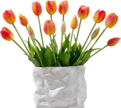15 Pcs White Artificial Tulips Fake Flowers, Premium Latex Lifelike Texture, UV Resistant Waterproof Faux Tulip Bouquets with Snap-on Petals for Outdoor, Home, Wedding Decor