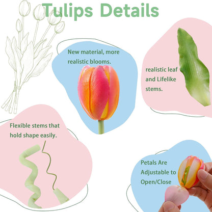 15 Pcs White Artificial Tulips Fake Flowers, Premium Latex Lifelike Texture, UV Resistant Waterproof Faux Tulip Bouquets with Snap-on Petals for Outdoor, Home, Wedding Decor
