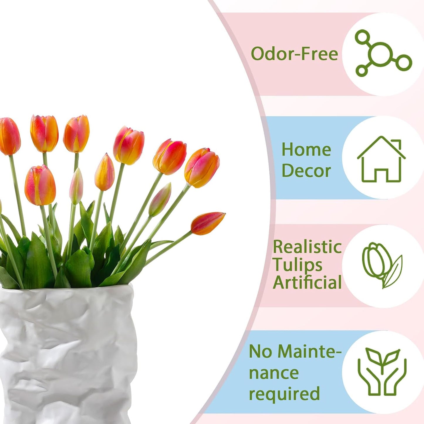 15 Pcs White Artificial Tulips Fake Flowers, Premium Latex Lifelike Texture, UV Resistant Waterproof Faux Tulip Bouquets with Snap-on Petals for Outdoor, Home, Wedding Decor